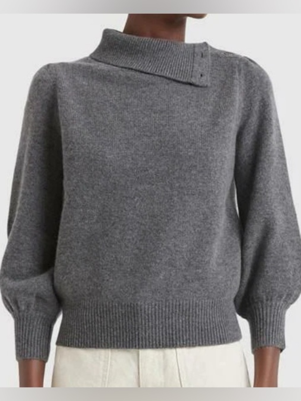 CO Gray Button-Shoulder Fold Collar Sweater Size L $595